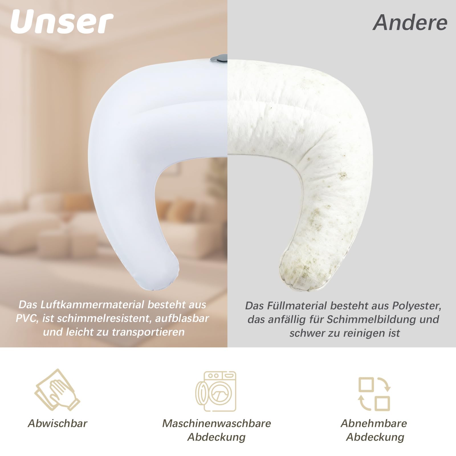 Kleines Stillkissen, Aufblasbares Stillkissen Mond Ideal für Reisen, Nursing Pillow mit Gurt für Rückenentlastung Unterstützt, Stillen und Flaschenfütterung (Grün)