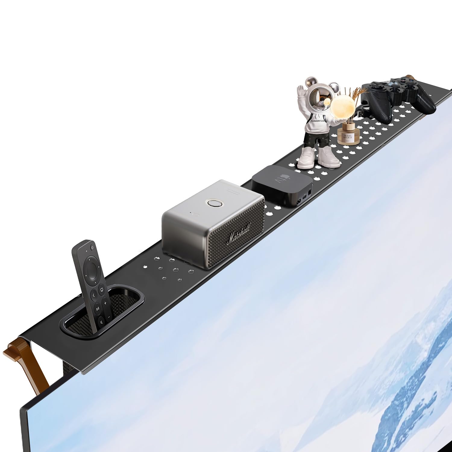 fulkun Steel TV Top Shelf,2 Pieces Floating TV Shelf with Storage Boxes,Cable Box Above Screen for Apple TV,Sound Bar,Speaker,Router,Switch,Remote