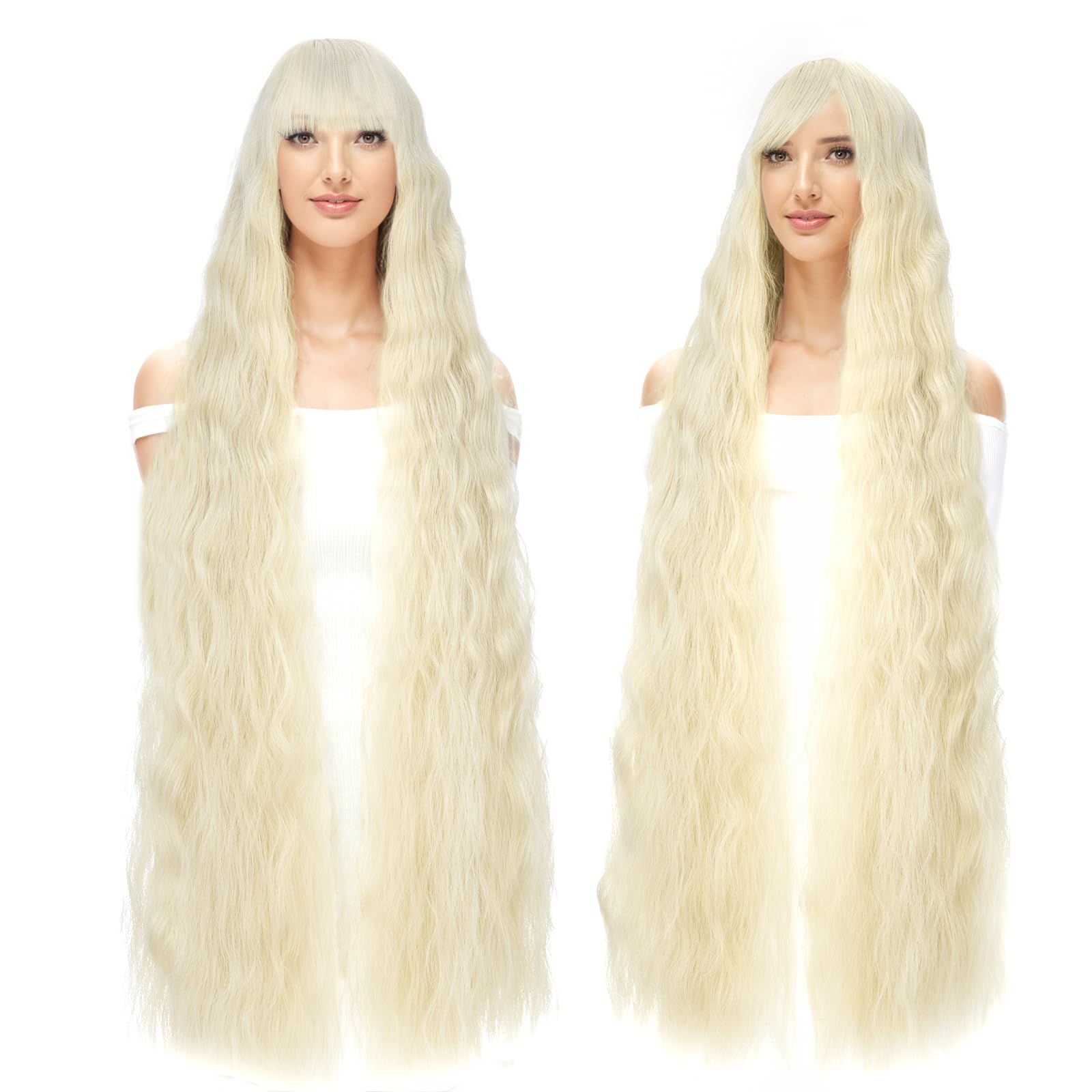 BUYOGET Rapunzel Wigs for Women Blonde Wig 40"/100cm Long Wavy Curly Wig with Fringe for Halloween, #312-F3 Blonde-wavy, 40 inches
