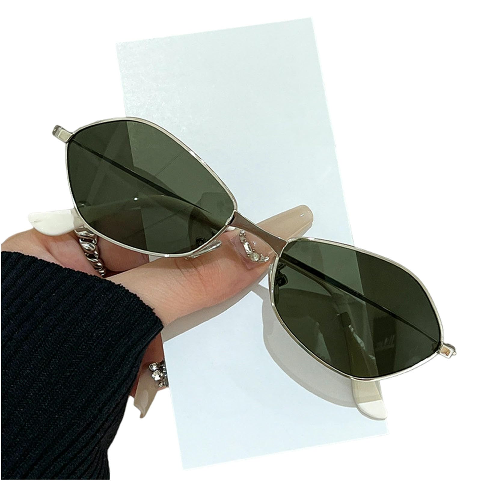 Gyios Women's Silver Frame/Green Lens Sunglasses For Men Vintage Narrow