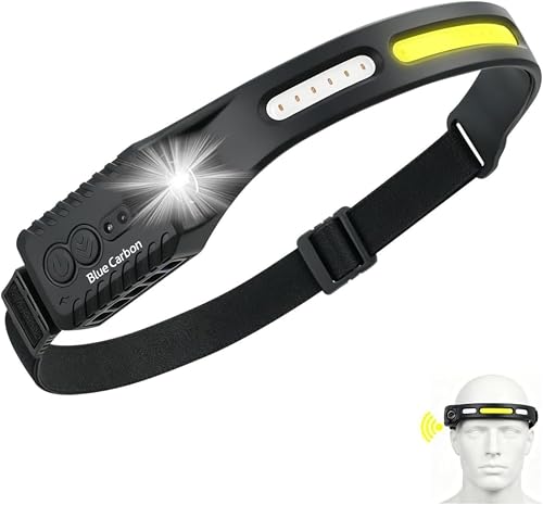 Blue Carbon Rechargeable Headlamp with Sensor, Black/Yellow
