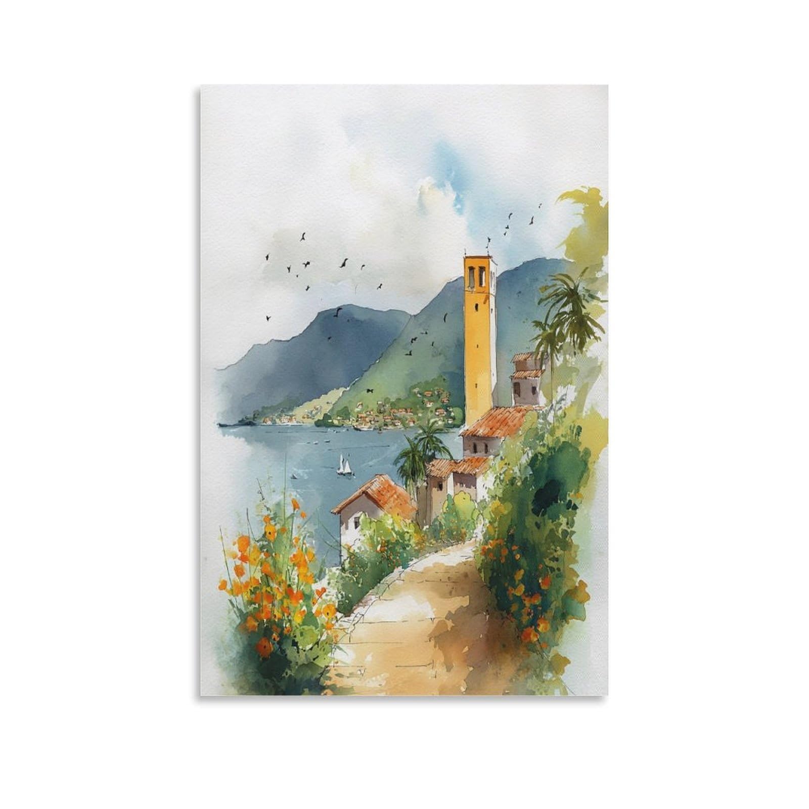 Lcynnh Unframe-Style Nicaragua Watercolor Painting_ Vintage Travel Posters 24X36inch(60X90cm) Vintage Watercolor Canvas Art