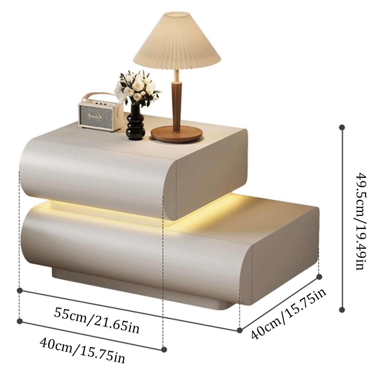 Comodino Moderno, Inteligente Mesitas de Noche, Comodino In Microfibra, Leggero, Lussuoso e di Alta Qualità, con 2 Cassetti In Legno Massello, for Camera da Letto(White Left)