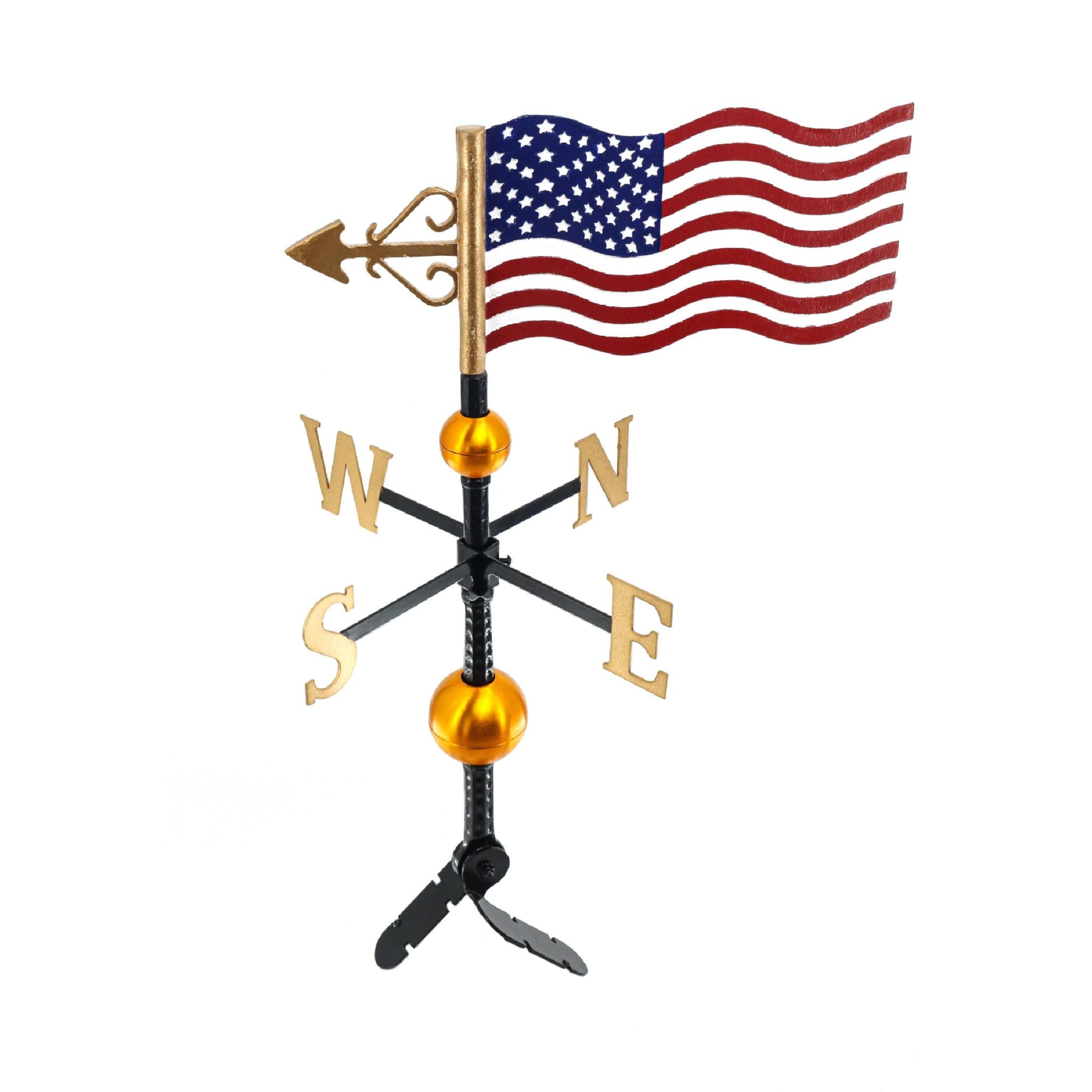 Montague Metal Products - Deluxe American Flag Weathervane - Patriotic Flag - Roof Mount Included - Easy to Install - United States of America Flag Wind Vane - UV Powdercoated Cast Aluminum