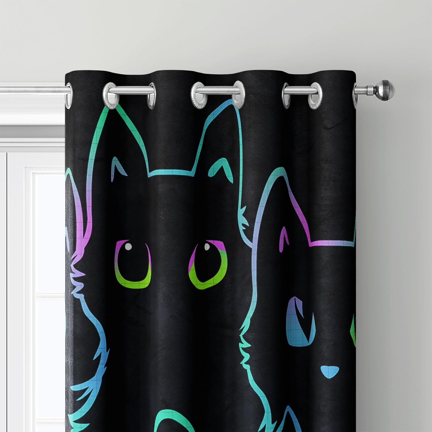HOSIMA Curtains Eyelet for Boys and Girls Soft Breathable Black Cat Print Curtains 2-piece Set Suitable for Bedroom Living Room Decoration (Black Cat - Image 4