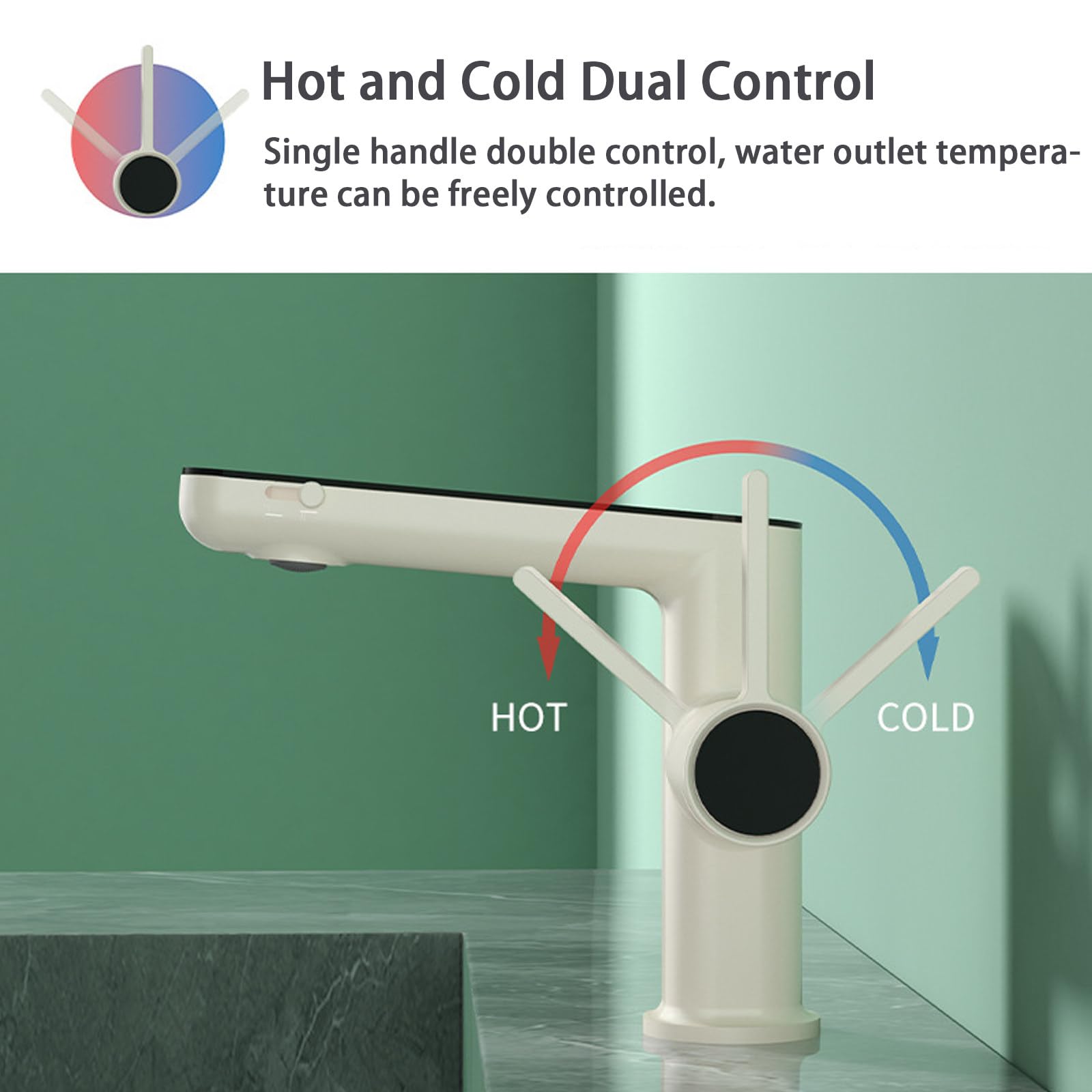 Lavabo de baño con Pantalla Digital LED de Temperatura, Monomando y 2 Modos de Flujo de Agua.