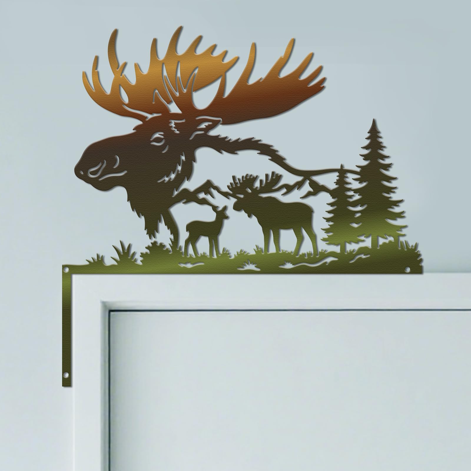 CUTHOLLOW Moose Mountain Forest Door Topper Sign Metal Wall Art Decor — image 1