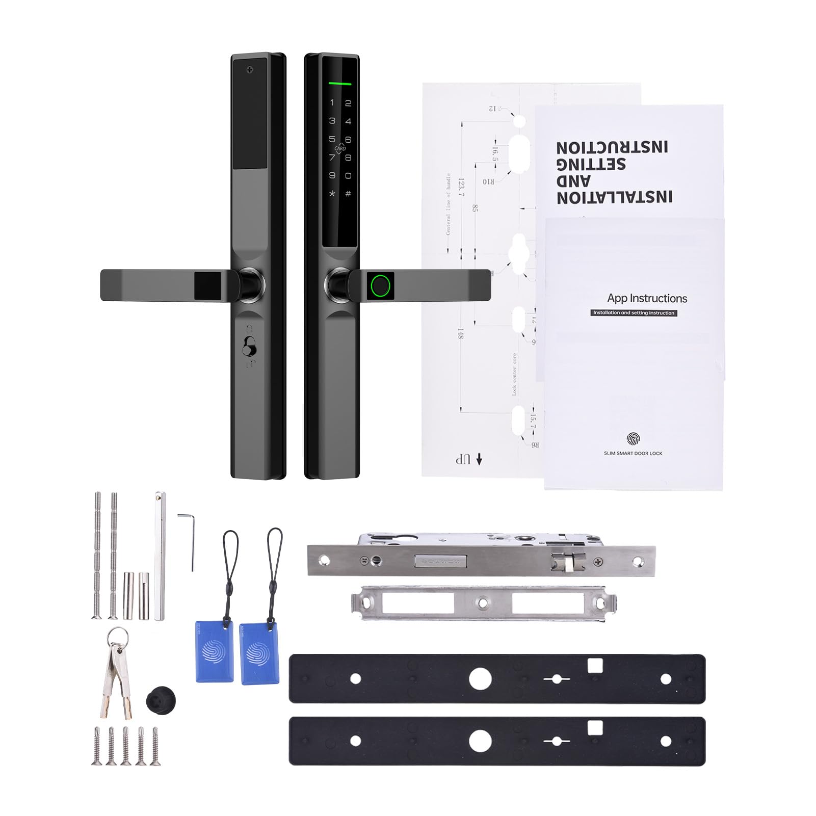 Cryfokt Cerradura Inteligente para Exteriores, Huella Digital, Contraseña, Tarjeta, Llave, WiFi, Cerradura con Cerrojo para Seguridad de Puerta Principal, con de Alerta, Control de (BLACK)