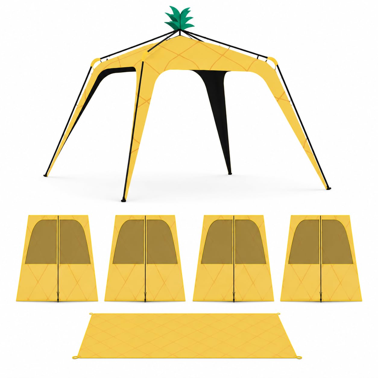 Tienda campaña instantánea para Camping Exterior, Refugio Playa con protección 50+, Tienda de campaña de piña con 4 Cortinas de Malla y Alfombra de Picnic dedicada
