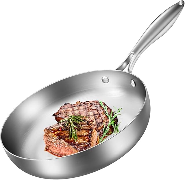 Stainless Steel Frying Pan 11 Inch 28cm Fry Pan Induction Cooking Pan Tri-Ply Compatible with All Heat Sources, No Coating, PFOA-Free