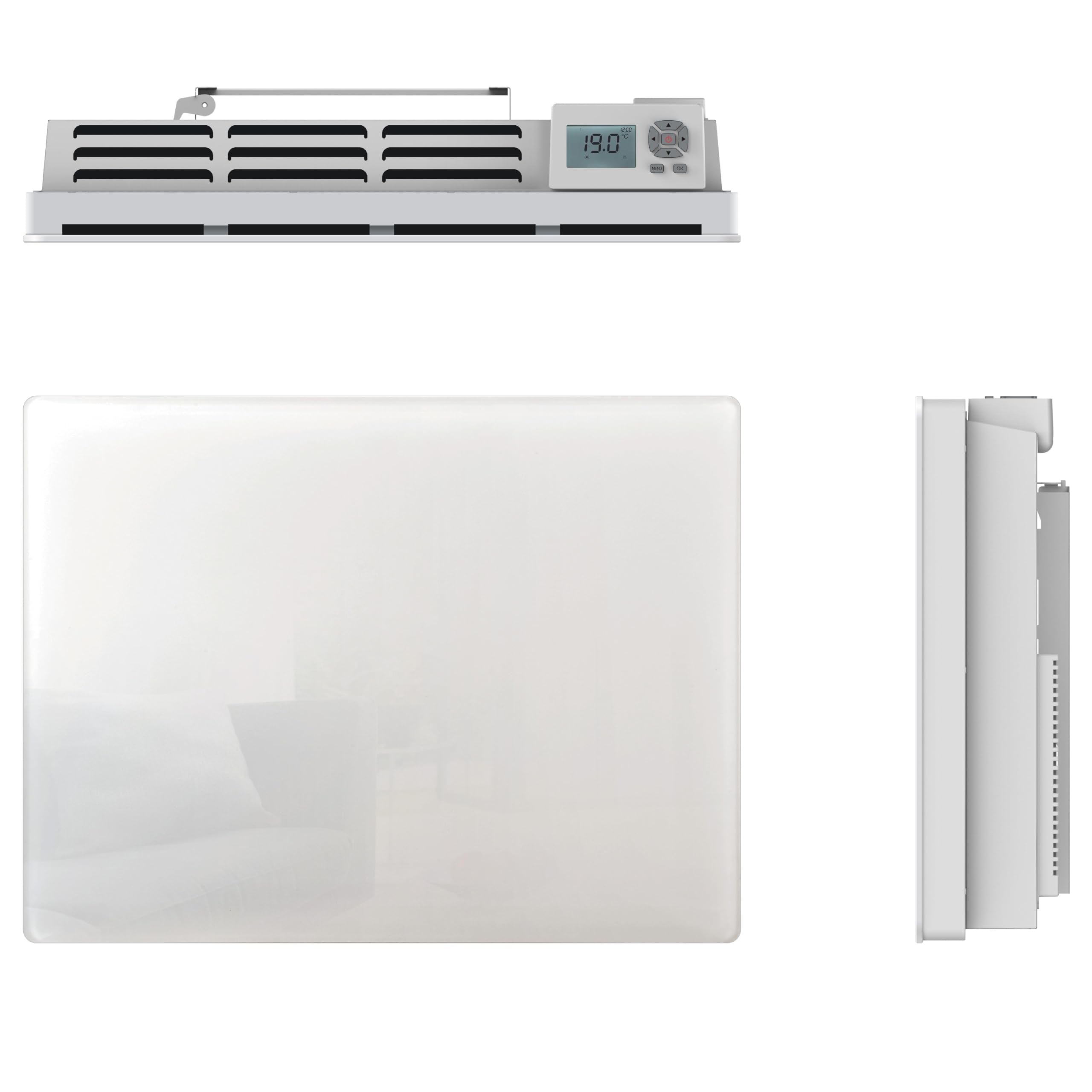 Kalia Grzejnik elektryczny z suchą bezwładnościową blokiem ceramicznym+szklana fasada+szklana fasada Ekran LCD 1000W GLASS NF standard