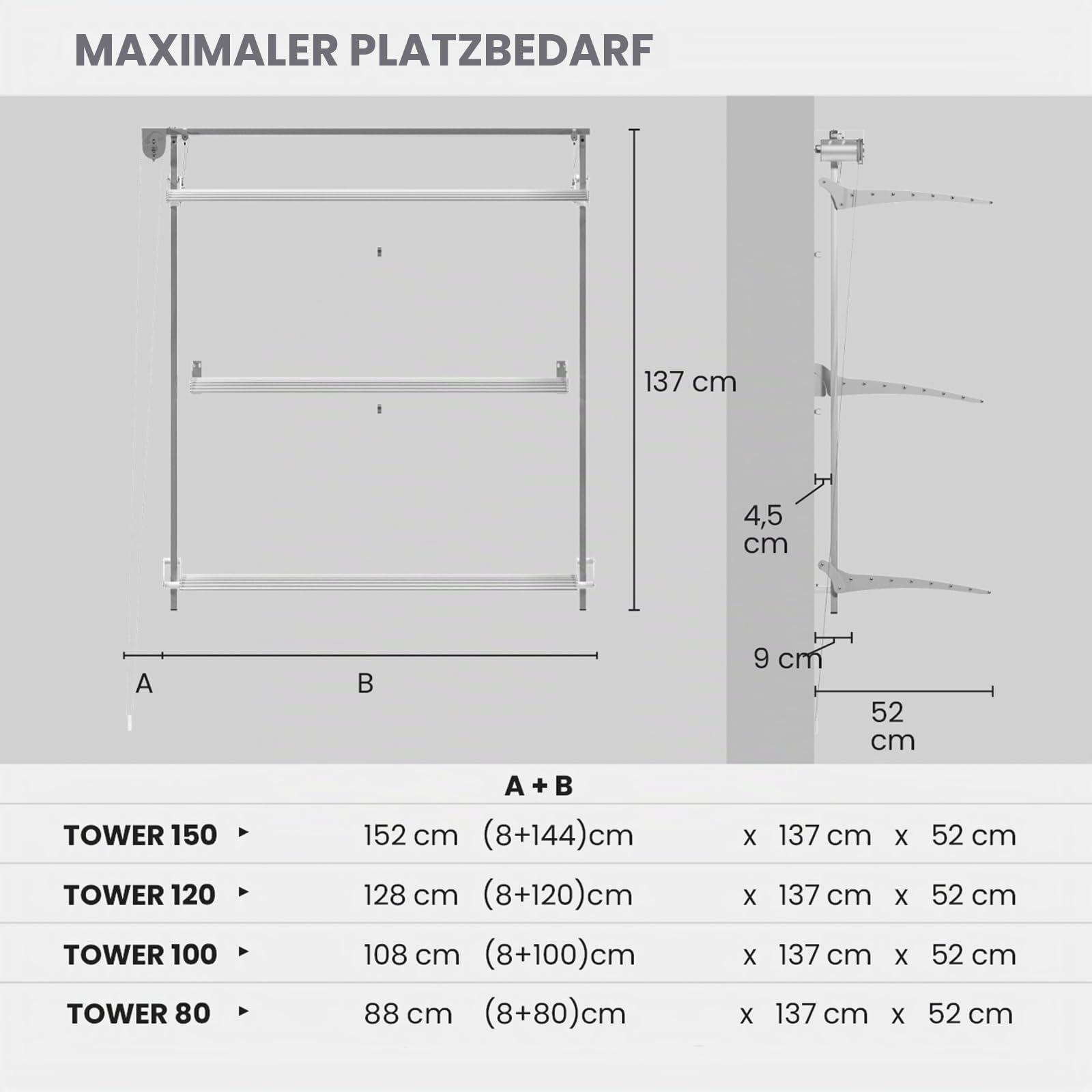 Foxydry Tower Wand Wäscheständer, vertikaler Wäscheständer für den Innen- und Außenbereich aus Aluminium und Stahl (Weiß, 100)