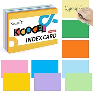 Koogel Flash Cards Paper, A6 Revision Cards 9 Colours Index Cards 150 x 100mm 6x4"Blank Note Cards Record Cards for School Learning Memo Office 180PCS