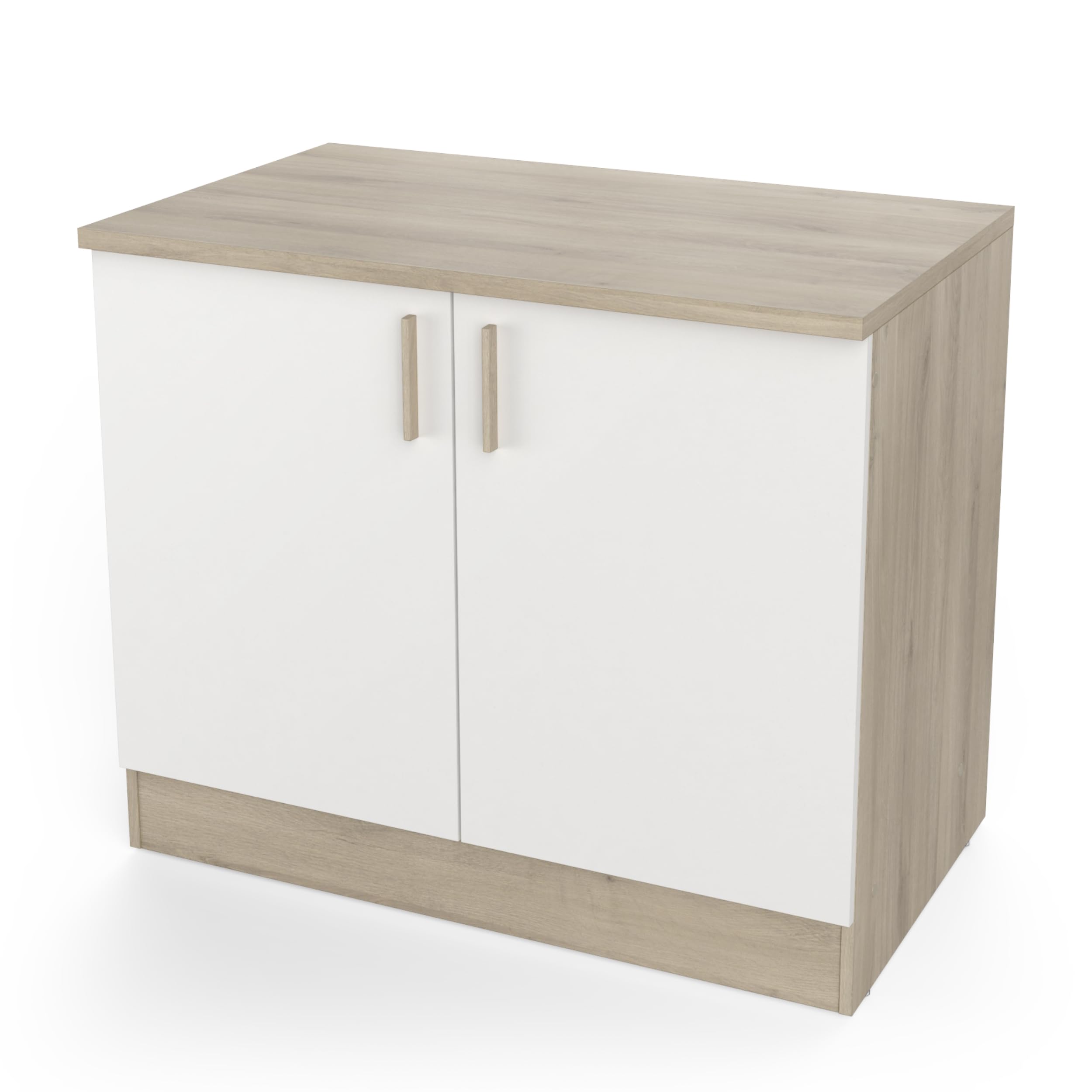 Meuble Bas De Cuisine Modulable 2 Portes - Cuisine Complete ‟ORIGAN” – Coloris Blanc Mat & Chêne - 100 x 30 x 70 cm