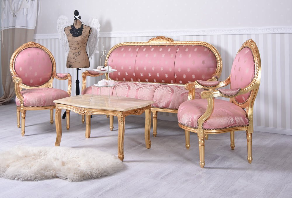 Sitzgruppe Sitzgarnitur Salon Sitzmöbel Sofagarnitur Luxus Möbel cat688 Palazzo Exklusiv (46 - Rosa, a - Gold)