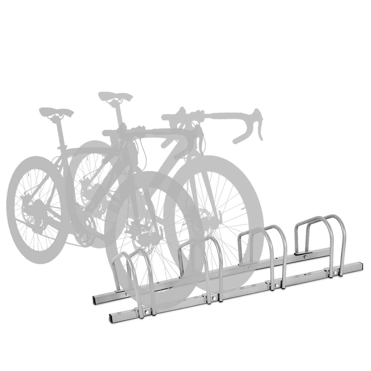GOPLUS Râtelier Familial pour Vélo, Support de Vélo avec 4/5/6 Places de Rangement pour Parc et Magasins, Porte-Vélos Idéal pour VTT, Vélo Enfant, Vélo de Route (4 Râteliers, Argenté)