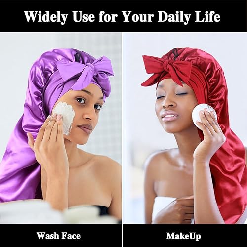 Miniatura 5 de 3 gorros largos de satén para trenzas, gorro de pelo sedoso grande con lazo para mujeres, cabello rizado