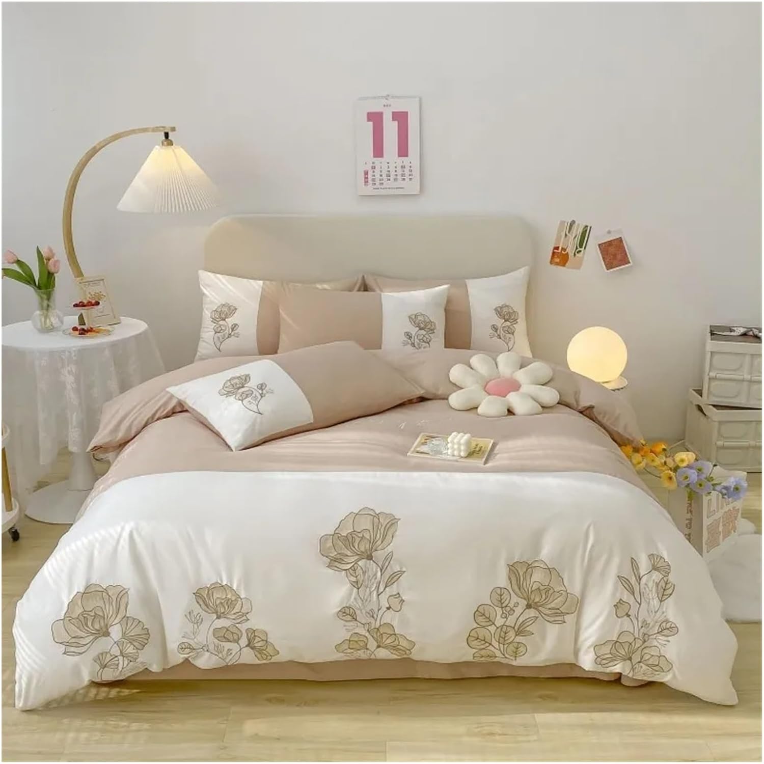 100% Cotton Patchwork Duvet Cover Premium Soft 4Pcs Bedding Set Elegant Flowered Embroidery Comforter Cover Bed Sheet Pillowcases,Bed