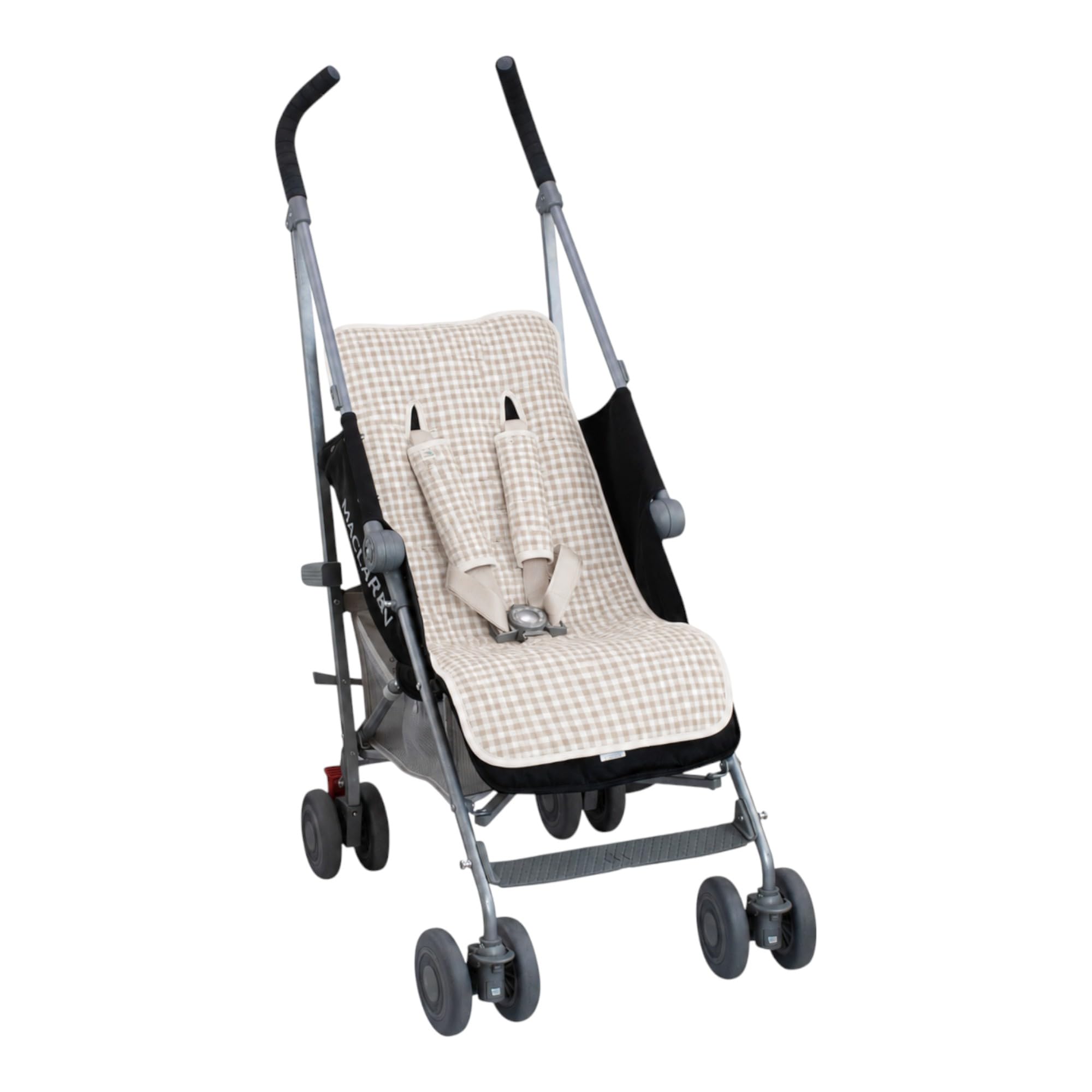 JYOKO KIDS Colchoneta Universal para Cochecito de Bebé y Silla de Paseo Infantil + Protector de Arnés Elaborados en Algodón + Espuma + Tejido 3D Transpirable (Gold Vichy)