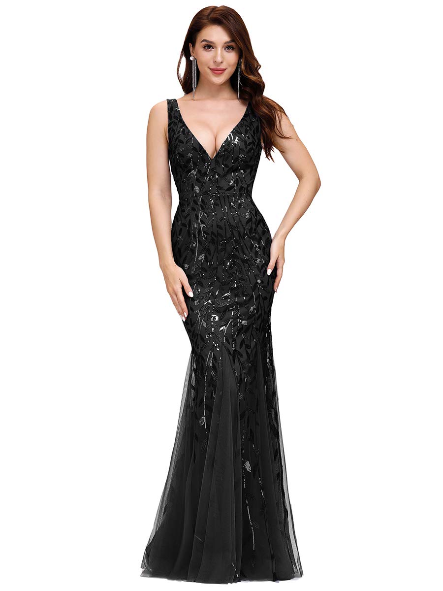 Ever-Pretty Vestidos de Fiesta Sirena sin Mangas Cuello en V Lentejuelas Tul Corte Imperio para Mujer 07886
