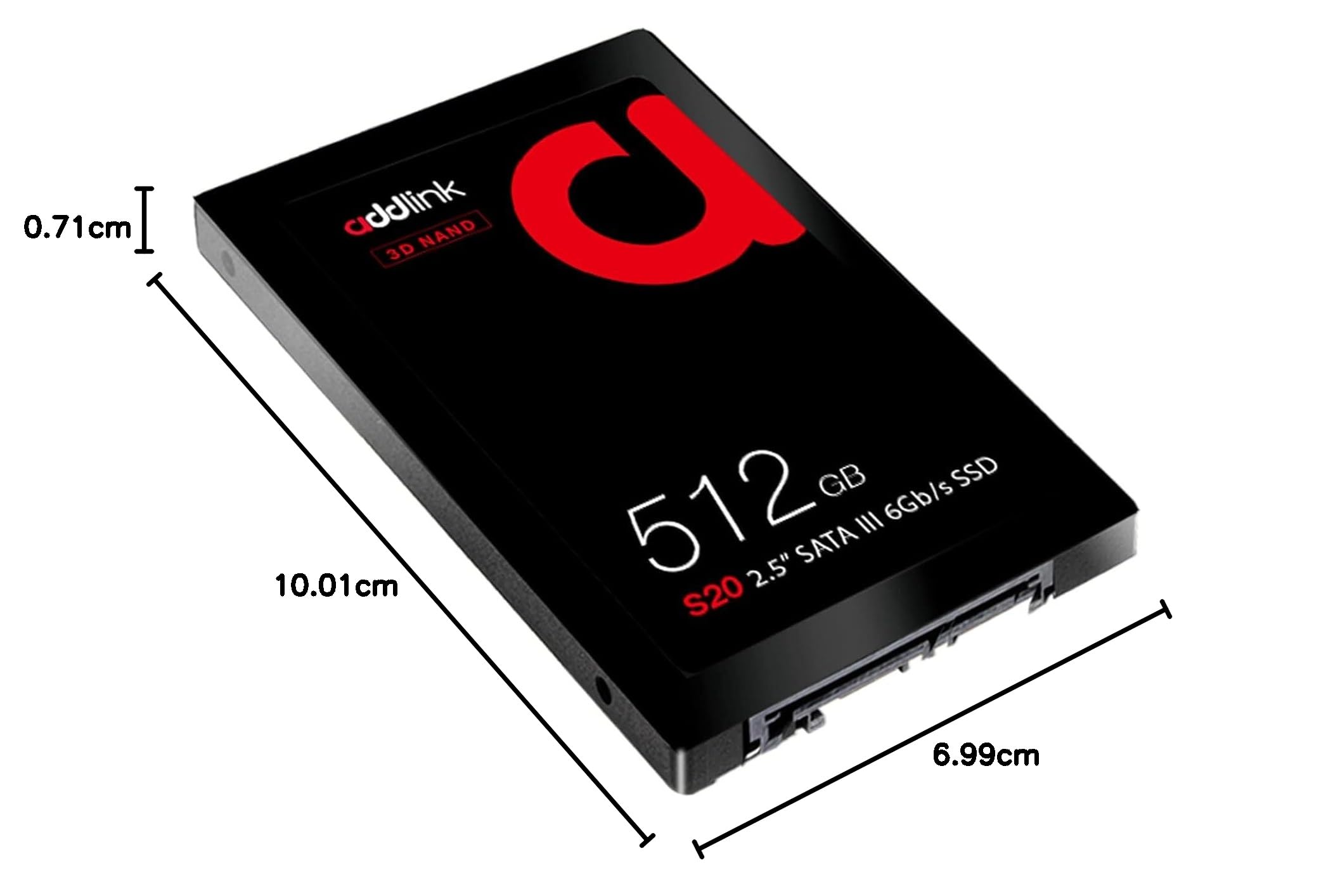 addlink S20 3D NAND SSD 512 GB SATA III 6 Gb/s 2,5 cala wewnętrzny dysk półprzewodnikowy z odczytem 550 MB/s zapisu 500 MB/s (3D NAND 512 GB)