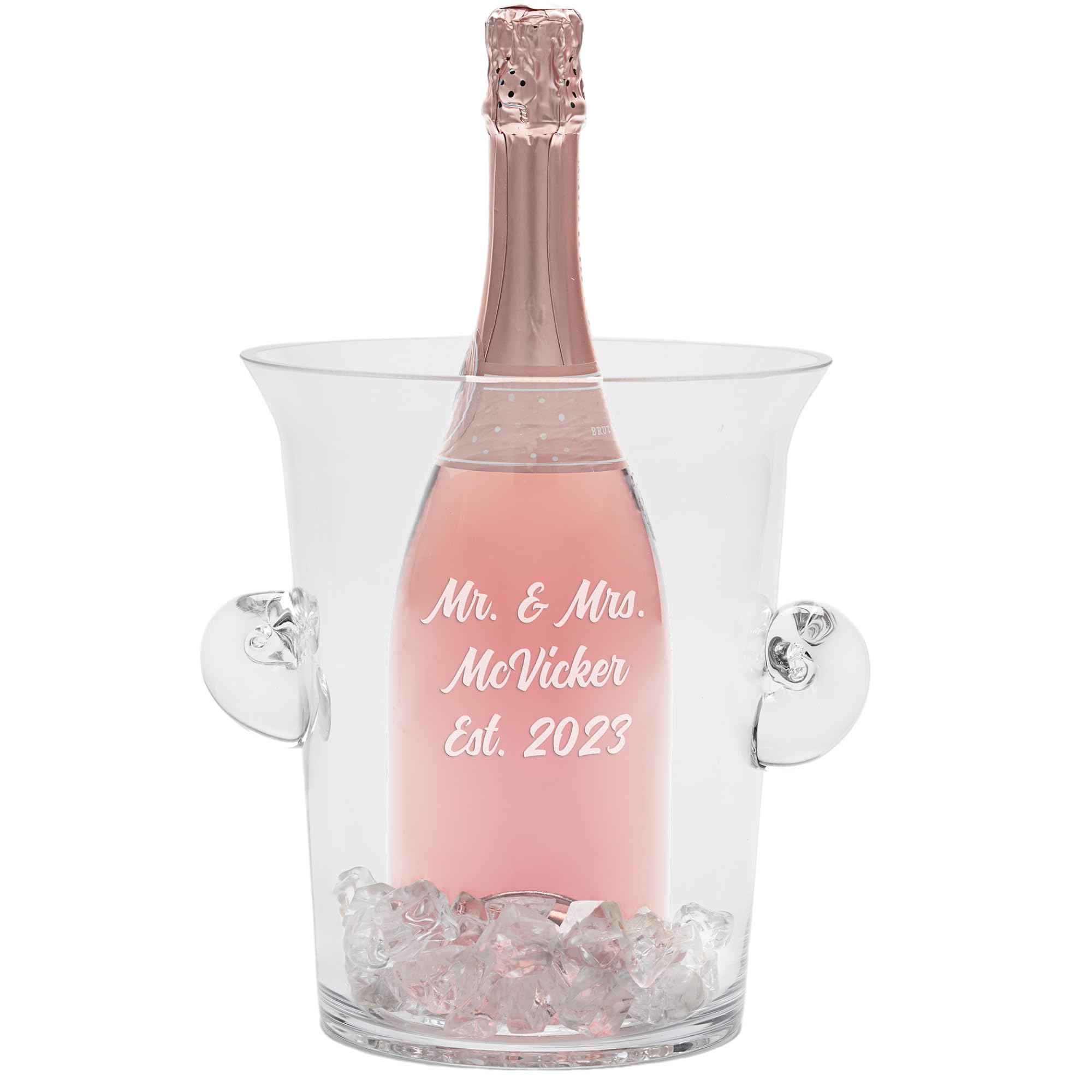 Personalization Universe Personalized Engraved Wedding Message Glass Ice Bucket & Chiller with Handles – Perfect for Housewarming, Anniversary, or Engagement Gifts – Customized