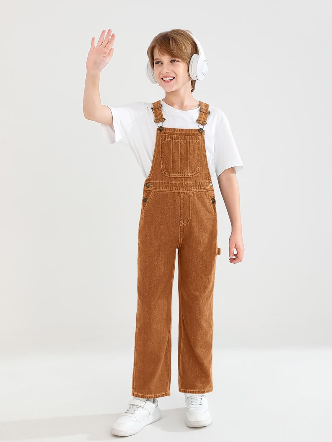 Haloumoning Boys Denim Bib Overalls with Adjustable Straps Kids Jean Overalls with Pockets 5-14 Years - Image 2