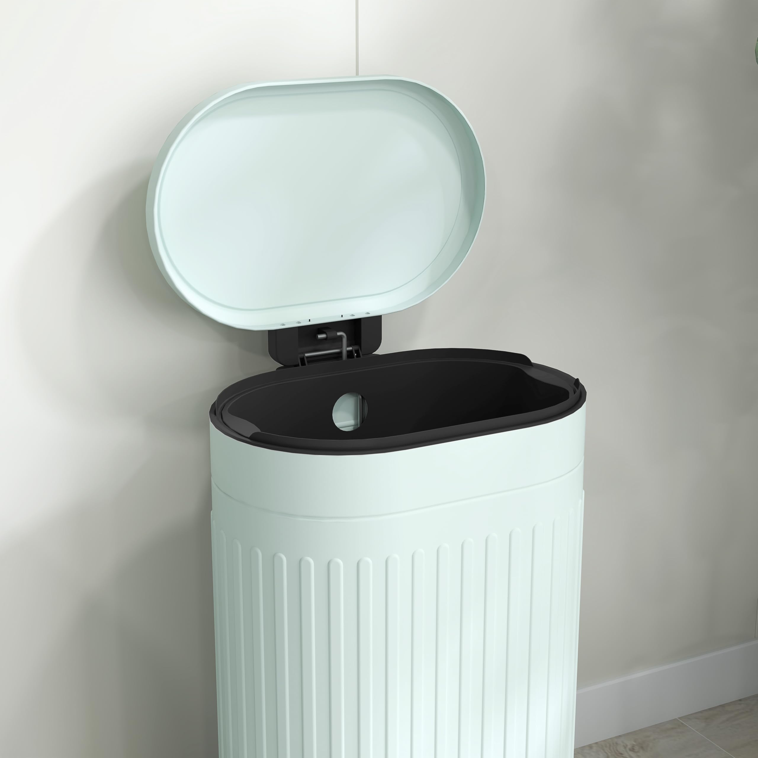 HOMCOM Papelera con pedal 30L, antihuellas, tapa soft-close, verde claro | Papelera de cocina metálica, pedal, cubo interior extraíble