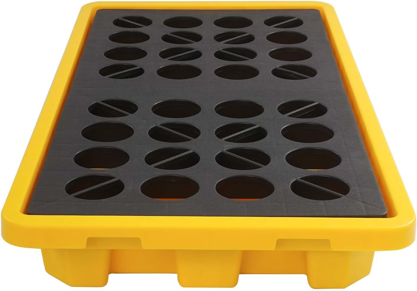 Modular Spill Containment Platform with Drain, 2 Drum Spill Containment Pallet 1100lbs Load Capacity, Anti Slip Spill Containment Tray Detachable/Stackable, 51.2 x 26.8 x 6in (1)