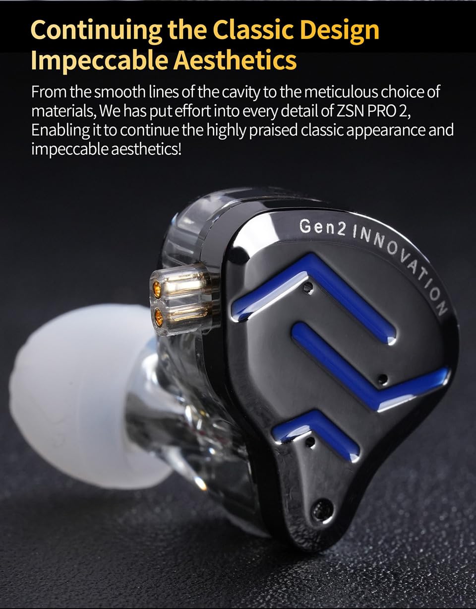 KZ ZSN Pro - Cuffie con monitor in-ear da 2 pollici, auricolari in metallo, tecnologia ibrida 1BA+1DD, bassi Hi-Fi, suono chiaro, IEM, cancellazione del rumore, cuffie cablate per musicisti, cantanti