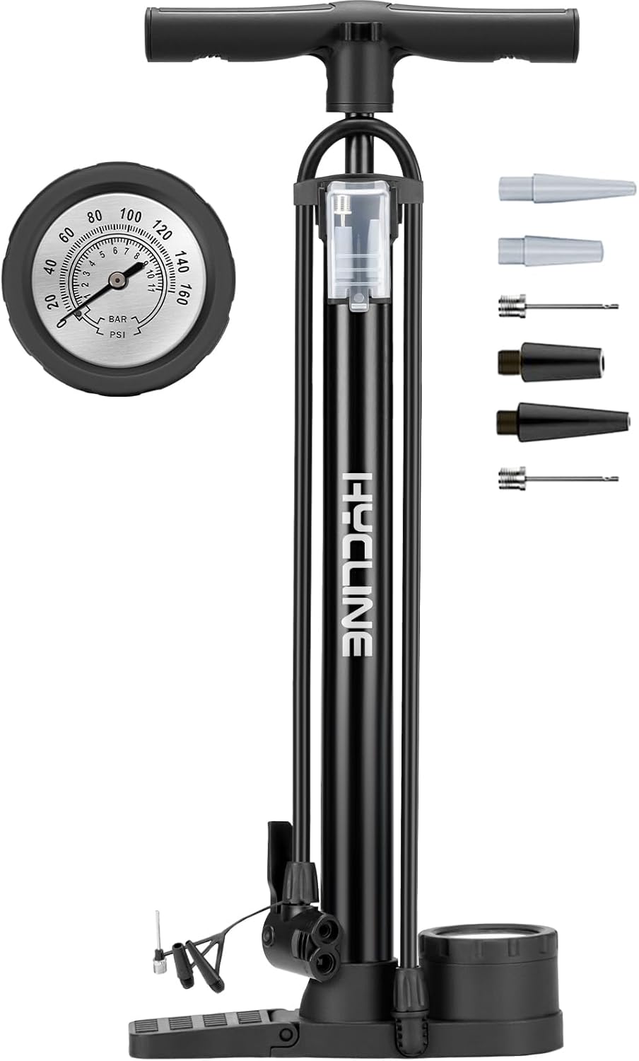 Hycline Bike Pump, Bicycle Floor Pump for Bike Tyres, 150 PSI High Pressure Bike Pumps with Presta and Schrader Valve for Road Bike Tyres, Balls, Balloons, Air Cushion Hycline Bike Pump, Bicycle Floor Pump for Bike Tyres, 150 PSI High Pressure Bike Pumps with Presta and Schrader Valve for Road Bike Tyres, Balls, Balloons, Air Cushion