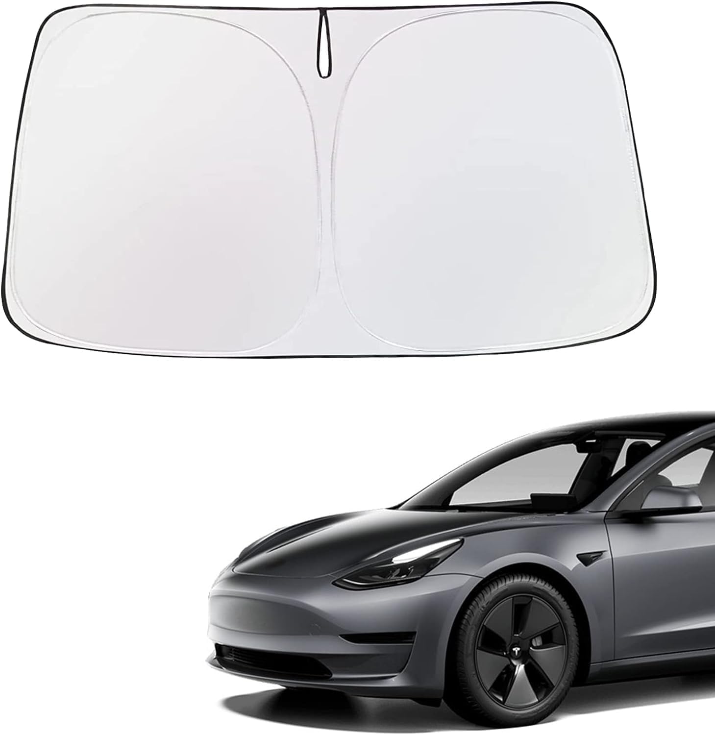 Topfit Tesla Model 3 Y Front Windshield Sun Blind Coated with Silver Cloth Insulated Sun Visor for Tesla Model 3 Y Accessories