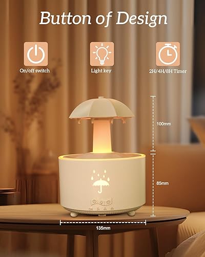 Miniatura 7 de Humidificador estético 2 en 1 difusor de aceite con gota de lluvia giratoria de 360 y 7 luces LED de estado de ánimo, humidificador ultrasónico