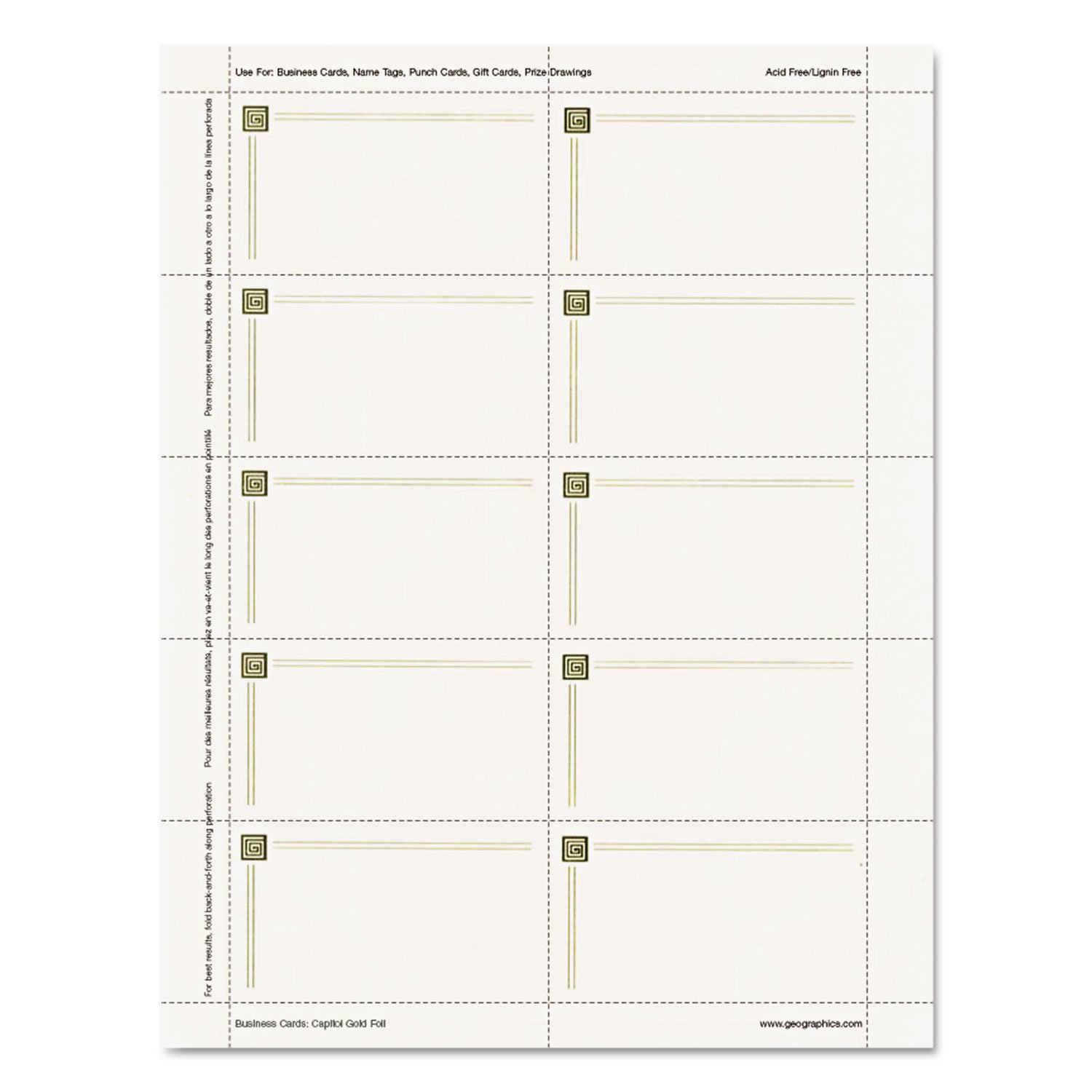Geographics Capital Business Cards, 2 x 3.5 Inches, Ivory Gold Foil, 150-Sheet Pack (47367S)