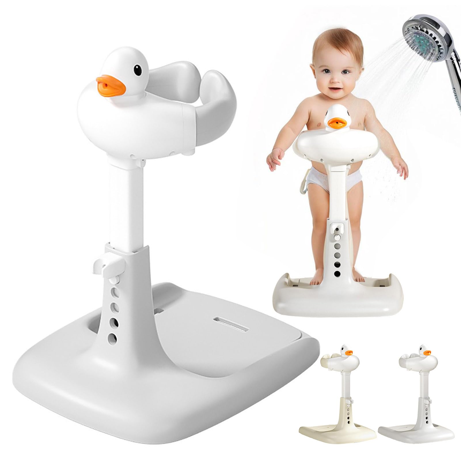 Baby Shower Stand Baby Bath Stand with Anti-Slip Pad Adjustable Height Easy Installation Toddler Shower Support Duck Design