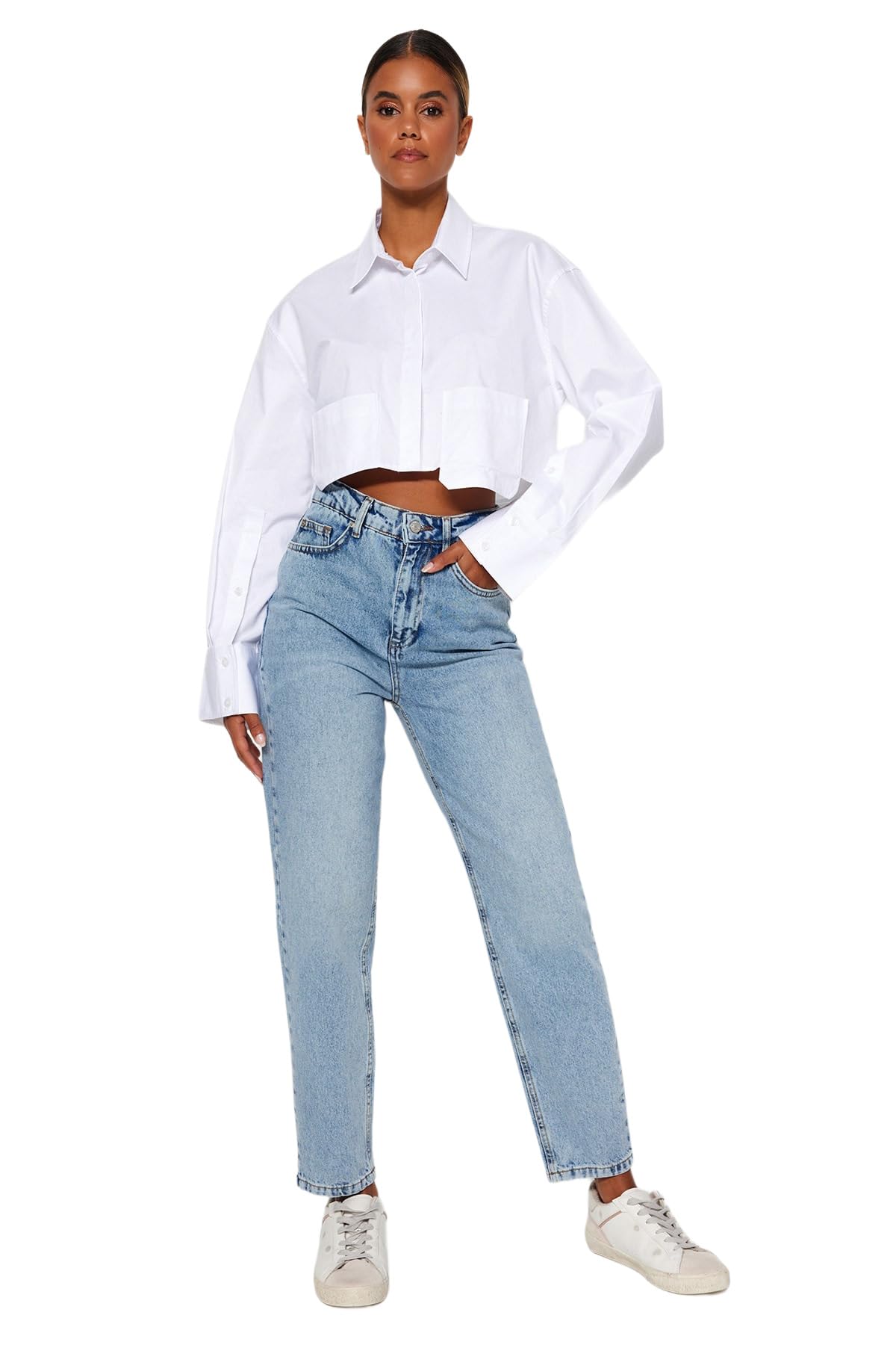 Trendyol Damen Light Blue High Waist Mom Twoaw24je00076 Jeans, 32 Eu