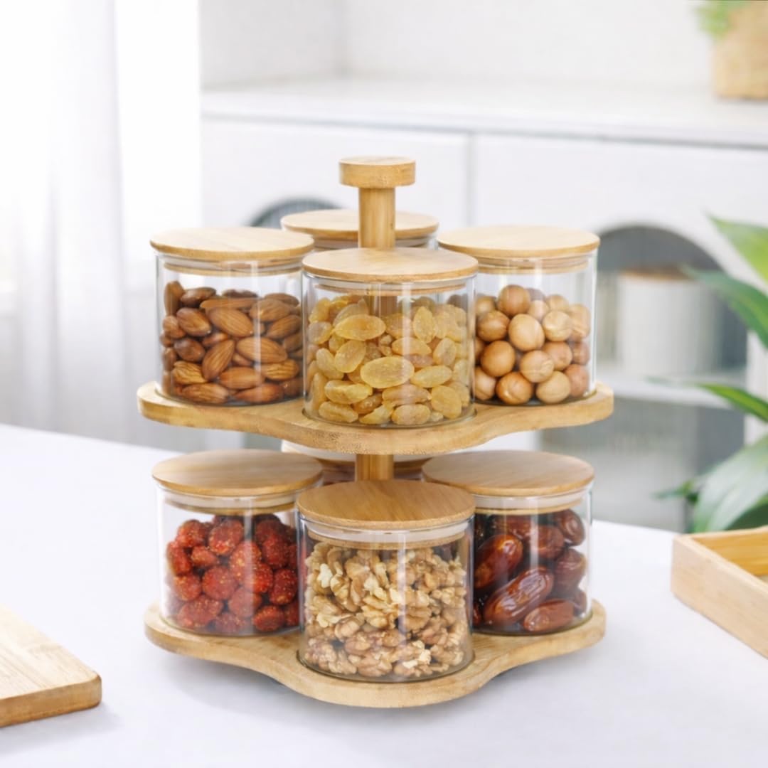 Square Borosilicate Glass Jar Set of 2 with Bamboo Tray, Airtight Silicone Seal, 500ml, for Dry Fruit, Nut and Spice Storage (Set of 8)-image-42