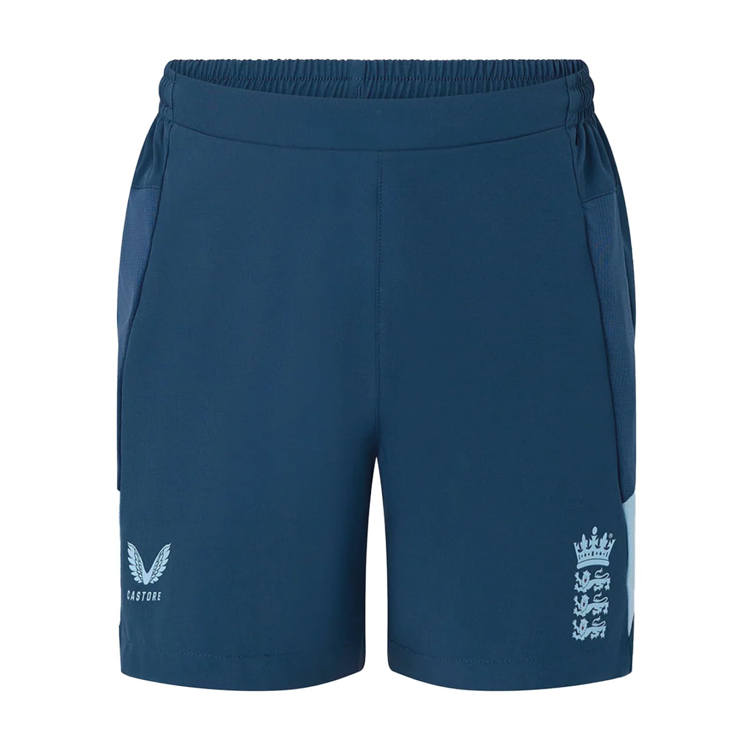 England Cricket Pantaloni Corti Unisex per Bambini, Blu Navy-Ensign/Blu Arioso, 8 Anni