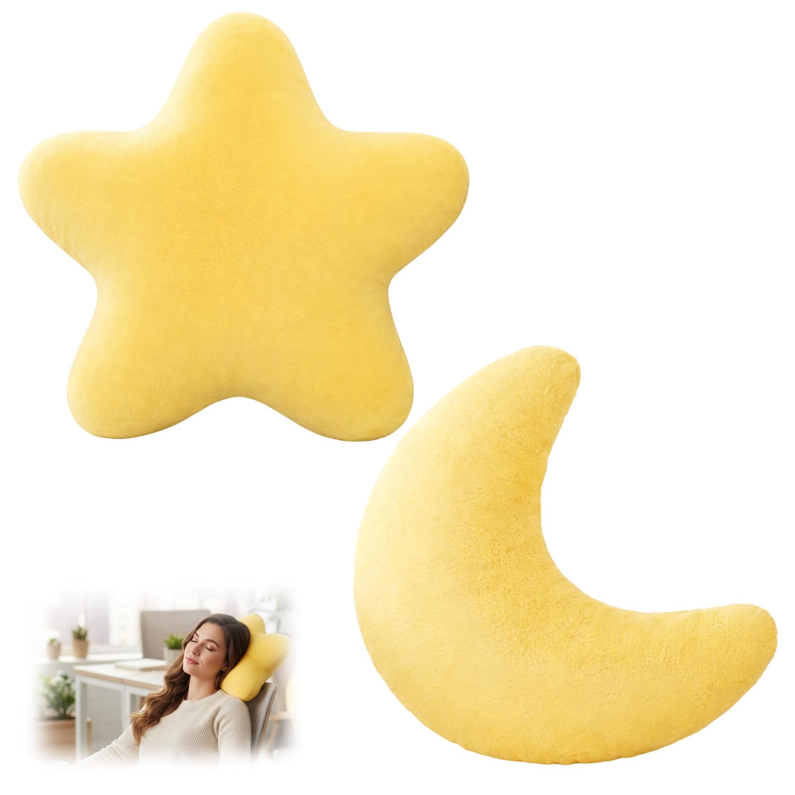 ROBGZMQW Cute Pillows, Moon and Star Pillows Set, Decorative Throw Pillows for Home Decor, Kids Cushions for Bedroom and Sofa, Yellow Colour, 30 cm Size