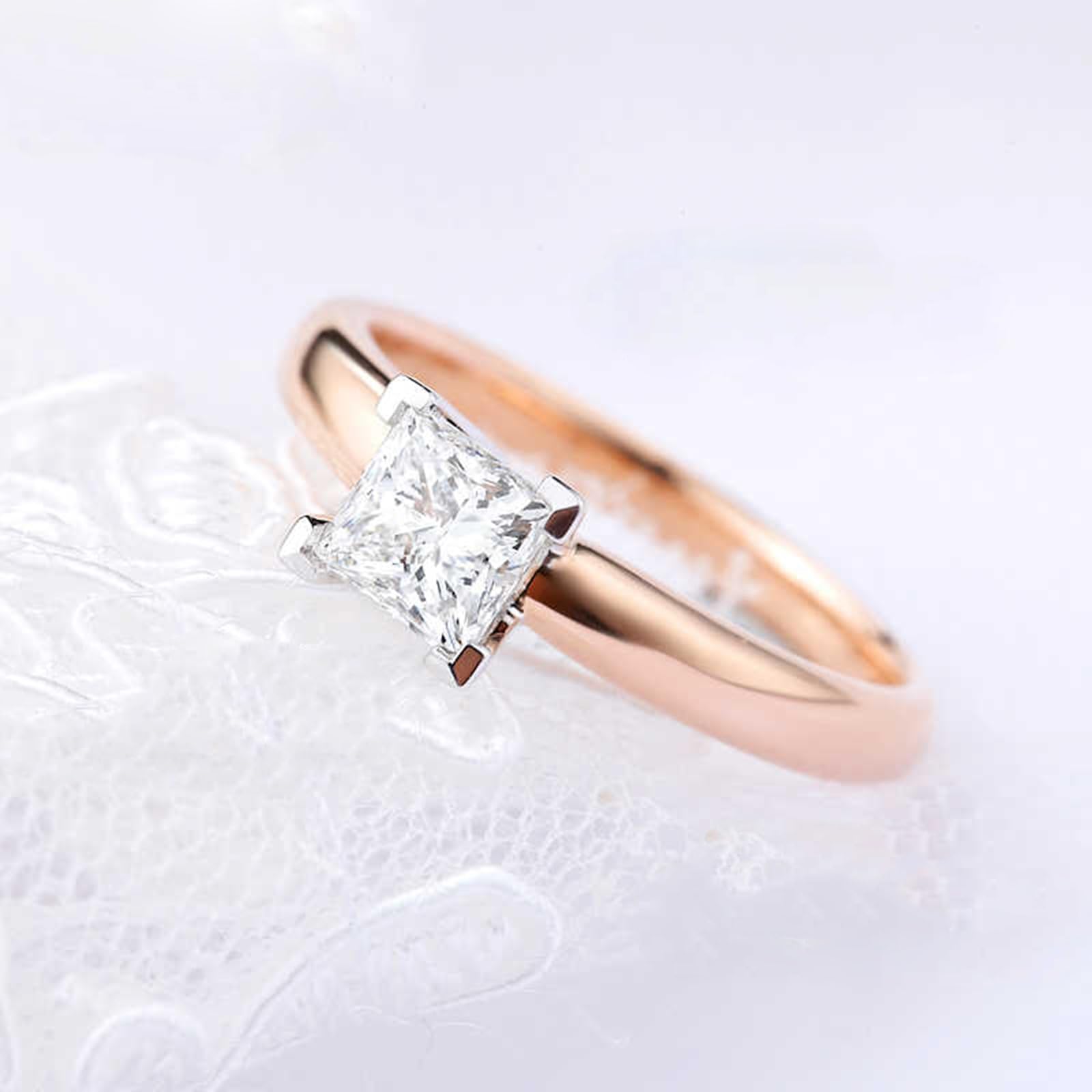 Anillo de oro rosa de 18 quilates, oro blanco y rosa con diamantes cultivados en laboratorio, alianzas de boda para mujer