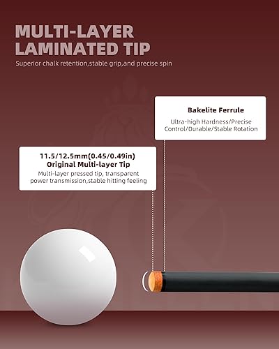Miniatura 8 de KONLLEN Taco de piscina de fibra de carbono 2.0 con cono profesional | Palo de billar con incrustaciones hechas a mano de baja desviación | Eje