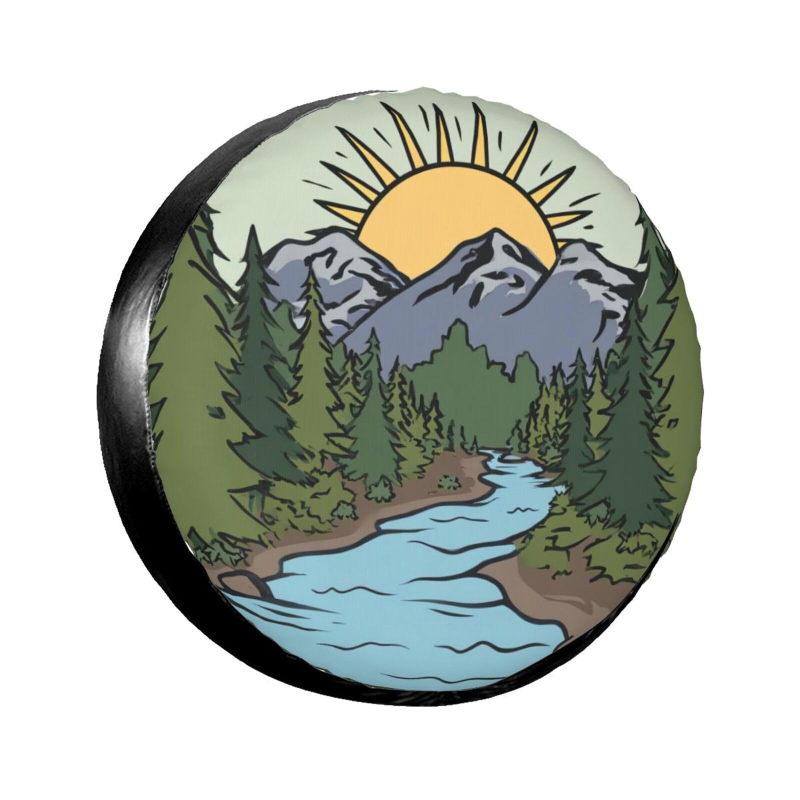 Mountains Blues River Spare Tire Cover for Rv SUV Truck Camper Trailer,Cute Animal Tire Cover Wheel Covers Universal Fit,14 inch