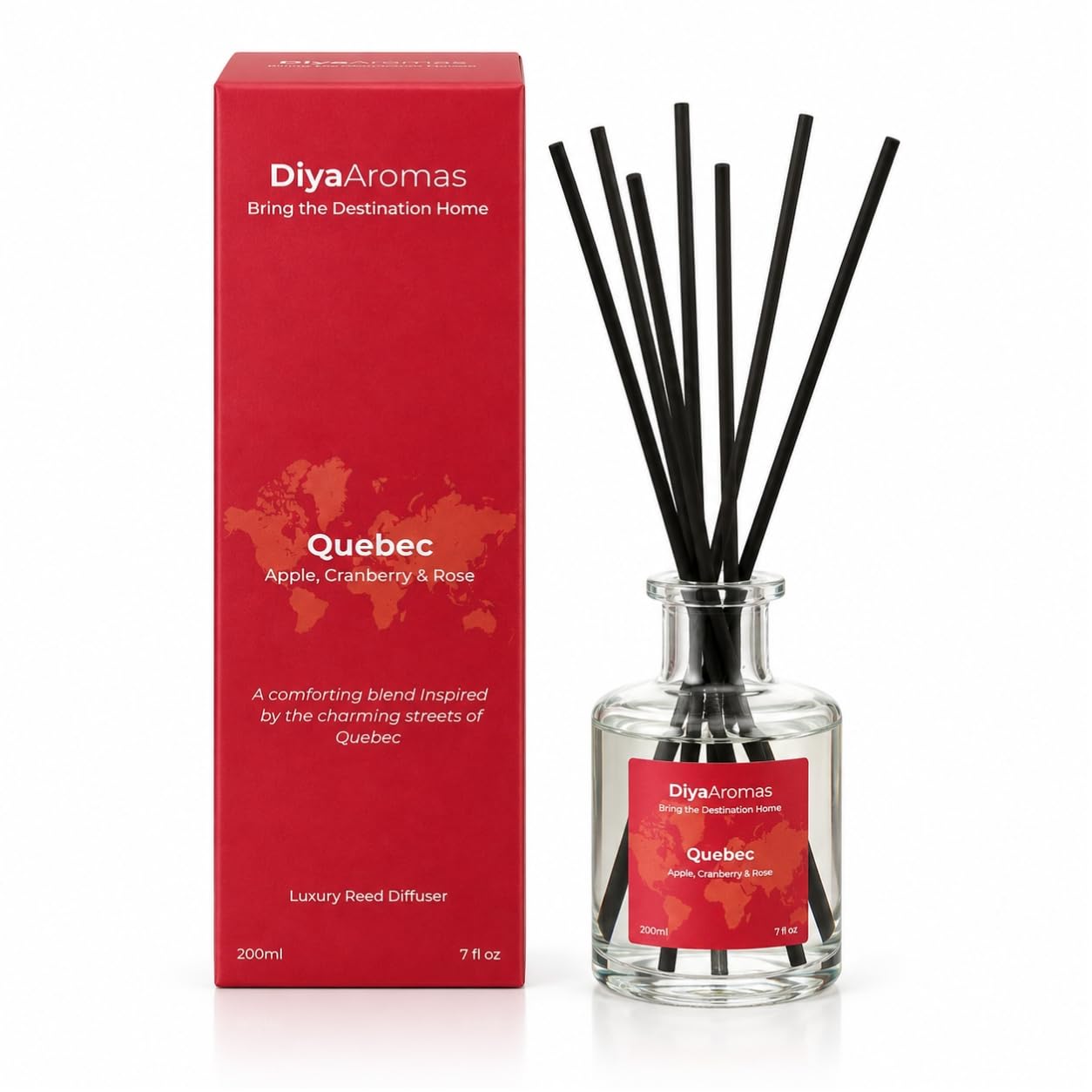 Luxury Reed Diffuser 200ml – Quebec | Premium Fruity Home Fragrance Diffuser with Natural Reeds | Apple, Cranberry & Rose | Long Lasting Room Fragrance for Home & Gifting