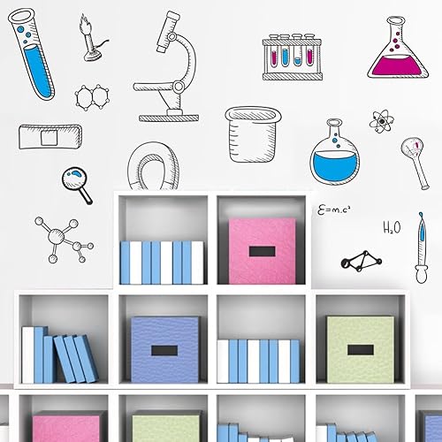 Miniatura 6 de BIBITIME Calcomanías de pared de laboratorio científico, de vinilo, herramientas para escuela, aula, guardería, dormitorio, niños, estudiantes,
