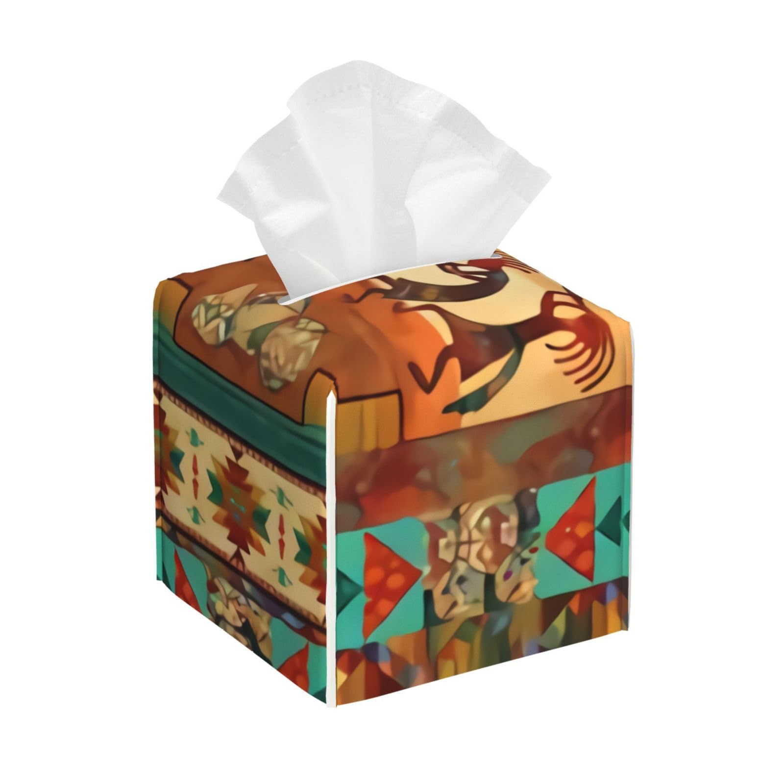 Southwest Kokopelli Native American Dance Art Square Tissue Box Cover, Cube Tissue Box Holder, Table Tissue Box