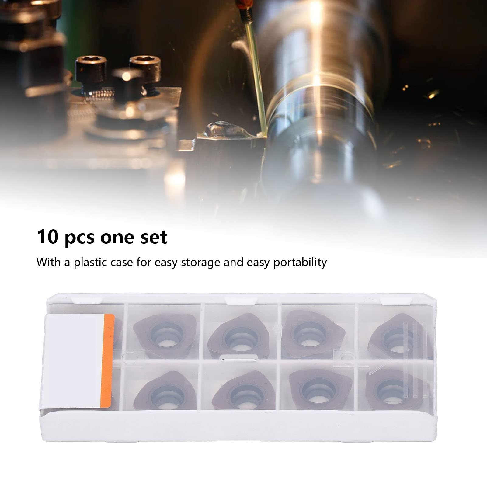 10 Piezas Insertos de Torneado de Carburo Recubierto con Estuche de Almacenamiento para Torno Acabado y Desbaste CNC - Cortadores de Carburo Bronceado para Acero, Hierro Fundido y