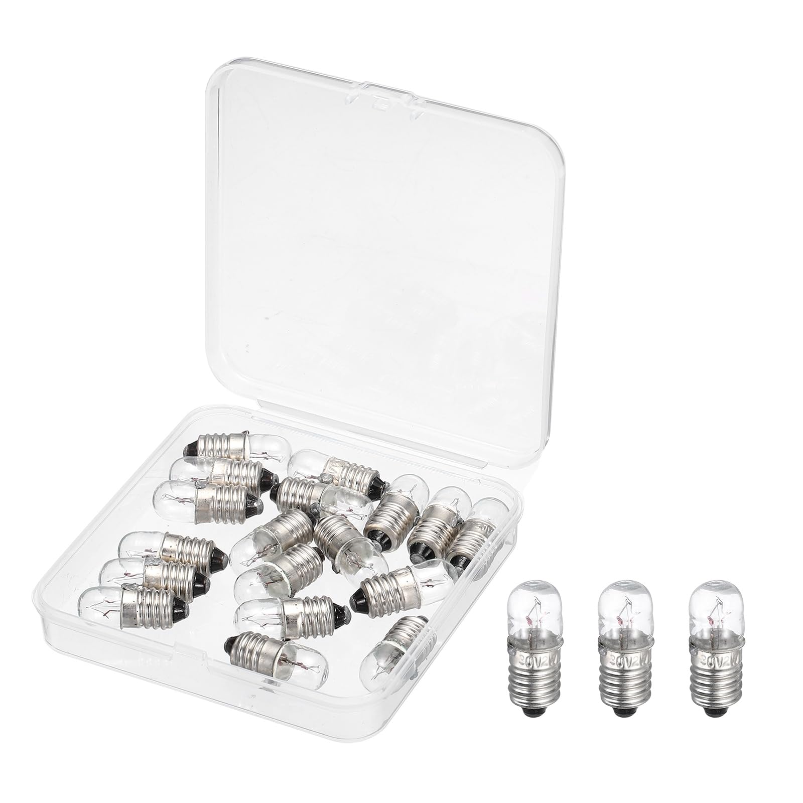 sourcing map 18 Pcs E10 Miniature Screw Base Light Bulbs, 30V 0.06A Mini Light Bulbs Flashlight Replacement Lamp 1.8W with Box for Home DIY Circuit Electrical Experiment, Warm Yellow Light โ image 1