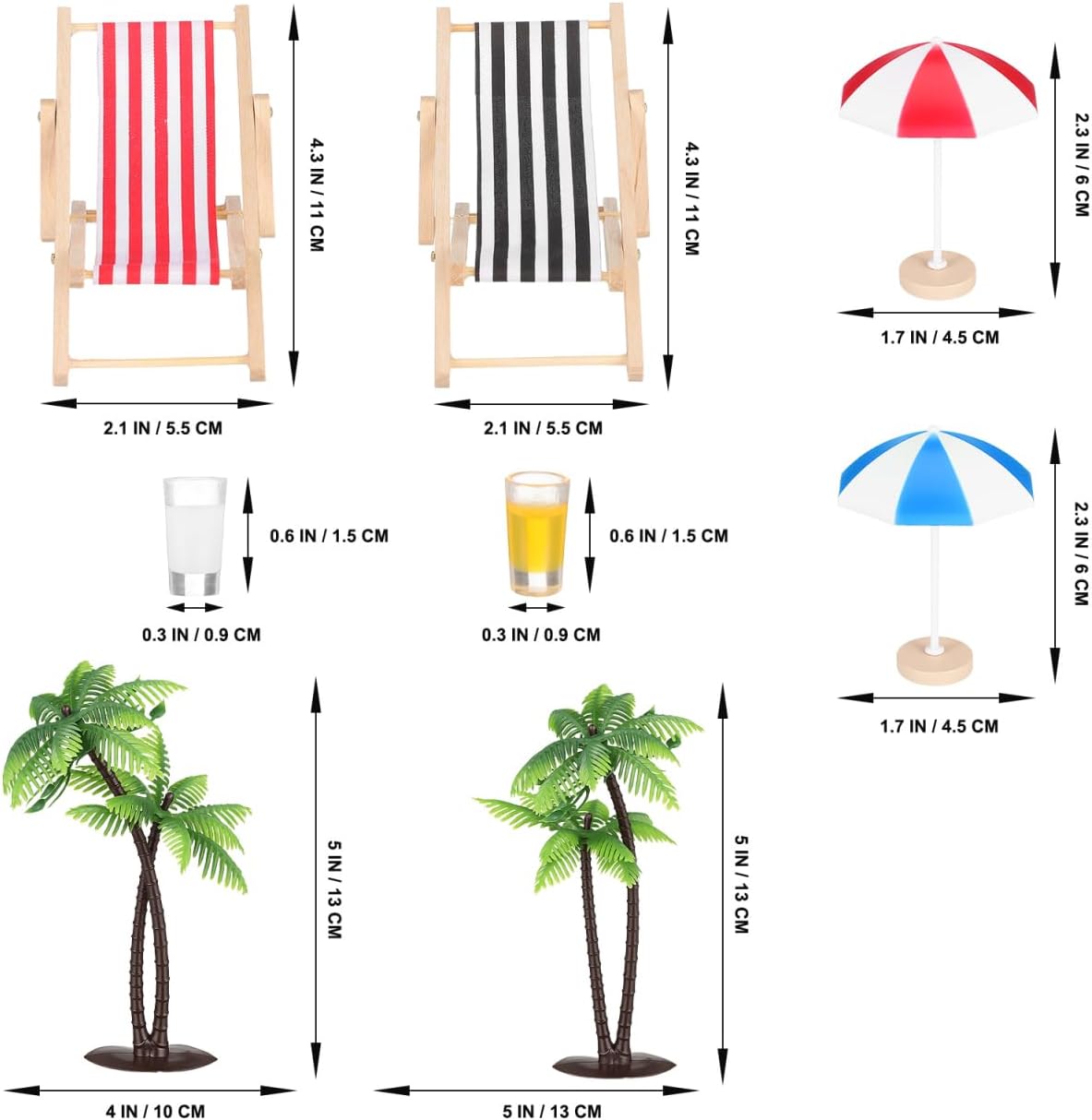 Mini Umbrella Palm Chair Beach Miniature Accessories Miniature Toys Dollhouse Outdoor Accessories Micro Landscape Beach Cake Decorations