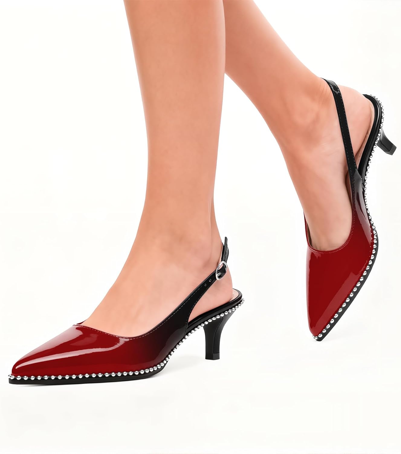 AUMOTED Women's Slingback Kitten Heels Pointed Toe Stiletto Low Heel Ankle-Strap with Beaded Pumps Dress Shoes 1.6 Inches - Image 2