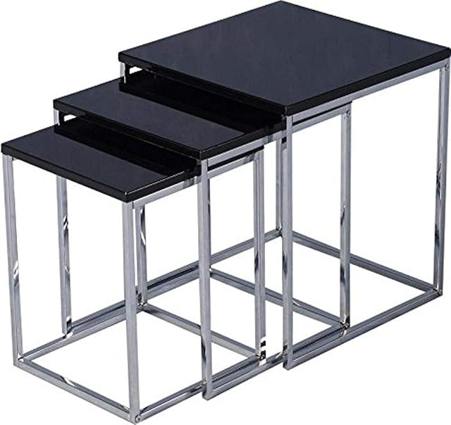 Seconique Charisma Nest of Tables, Wood, Black Gloss/Chrome, 414.95 x 454.95 x 109.95 cm